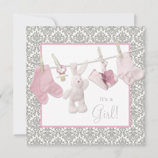 Invitation Baby shower en tissu rose (Devant)