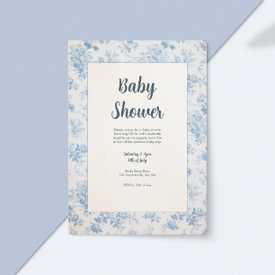 Invitation Baby shower en toile classique bleu et crème