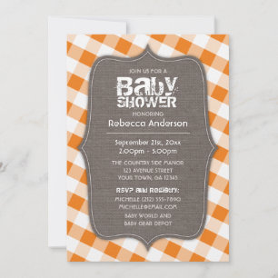 Invitation Baby shower en toile orange et blanc En vichy