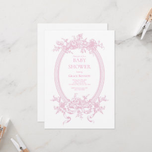 Invitation Baby shower en toile rose de Jouy