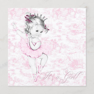 Invitation Baby shower en toile rose doux Ballerina