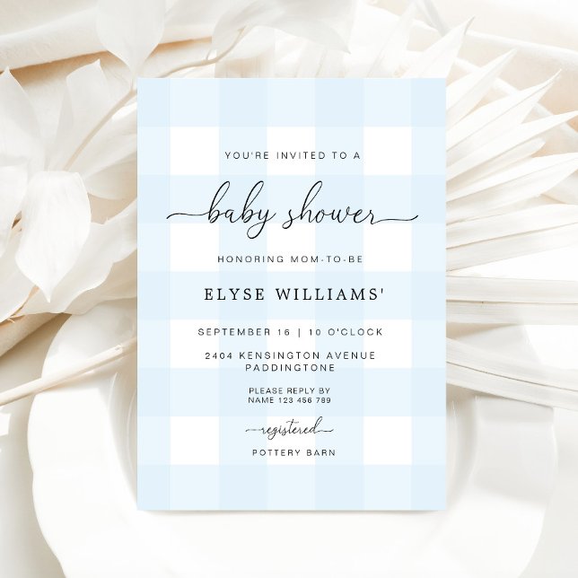 Invitation Baby shower En vichy bleu (Baby Shower Invitation Blue Gingham )