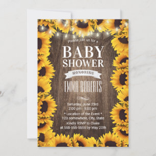 Invitation Baby shower encadré de tournesol rustique