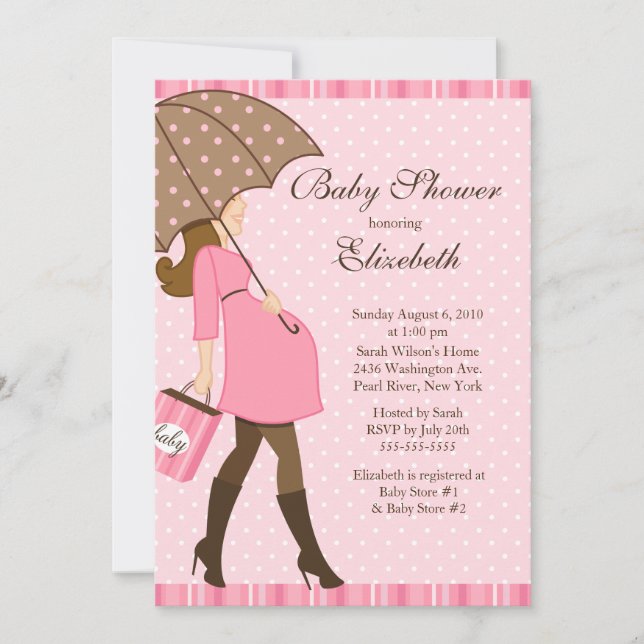 Invitation Baby shower enceinte moderne de fille de rose de (Devant)