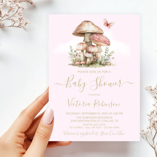 Invitation Baby shower enchanteur de champignons de la forêt 