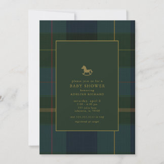 Invitation Baby shower équestre classique vert foncé