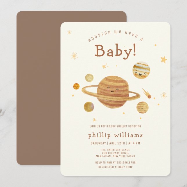 Invitation Baby Shower Espace Nébuleux Bohème Neutre  (Devant / Derrière)
