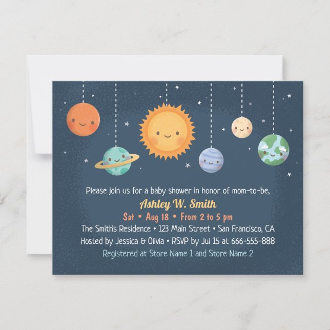 Invitation Baby shower Espace Soleil Et Planètes (Devant)
