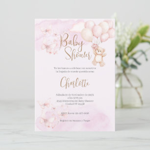 Invitation Baby shower espagnol Ours rose fille