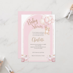 Invitation Baby shower espagnol Ours rose fille
