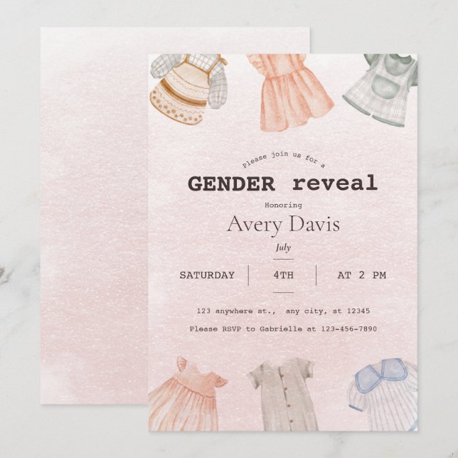 Invitation Baby shower esthétique Neutre de révélation de gen (Devant / Derrière)