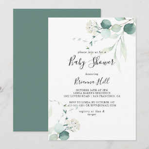 Invitation Baby shower Été Vert Eucalyptus Foliage