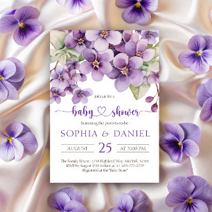 Invitation Baby shower été violet violet fleurs
