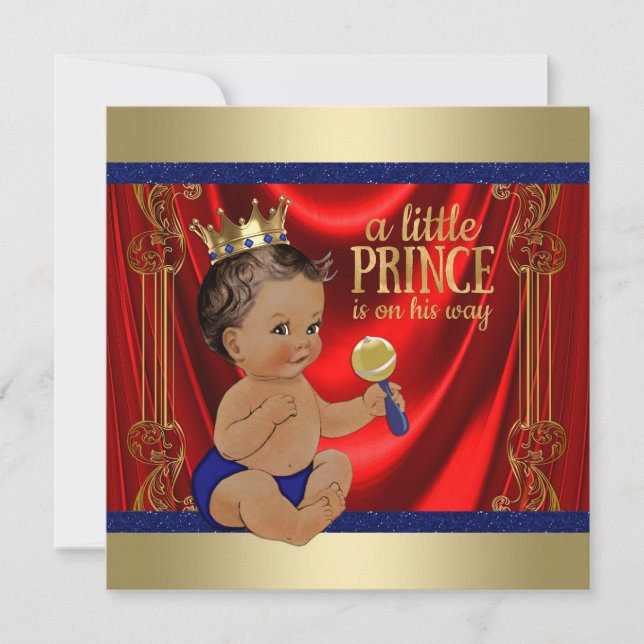 Invitation Baby shower Ethnic Royal Blue Gold Prince (Devant)