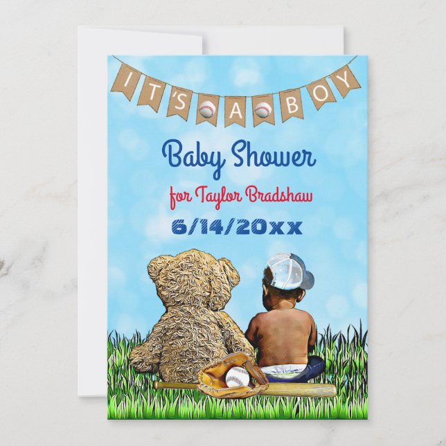 Invitation Baby shower ethnique à thème du baseball des garço (Devant)