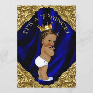 Invitation Baby Shower Ethnique Bleu et Or pour Prince
