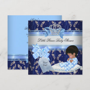 Invitation Baby shower ethnique Boy Blue Little Prince Crown