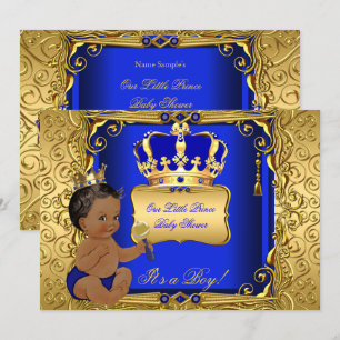 Invitation Baby shower ethnique Boy Royal Blue Gold