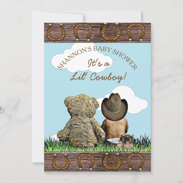 Invitation Baby shower ethnique de bébé et d'ours en peluche (Devant)