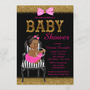 Invitation Baby shower ethnique de filles roses chaudes noire