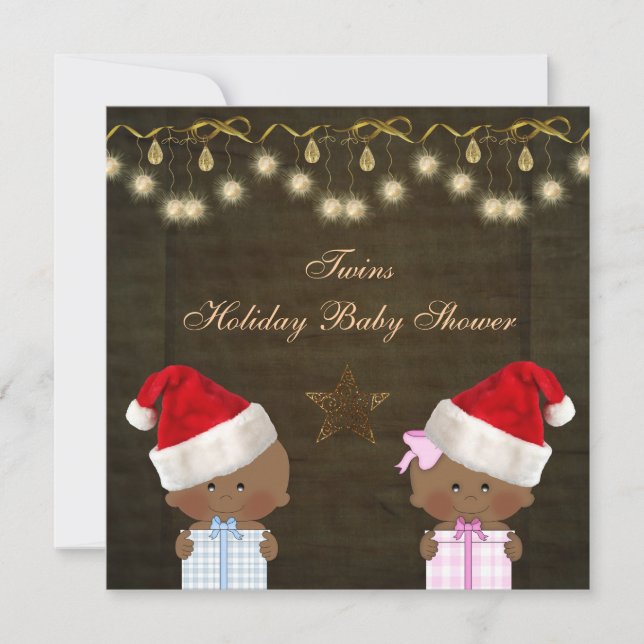 Invitation Baby shower ethnique de Noël de jumeaux de garçon (Devant)