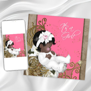 Invitation Baby Shower Ethnique Fille Rose et Marron