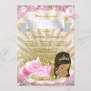 Invitation Baby Shower Ethnique Mermaid Rose et Or