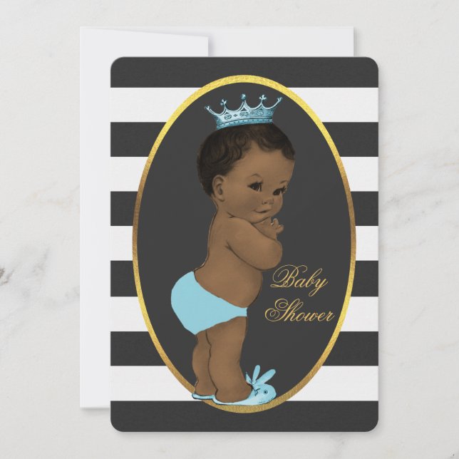Invitation Baby shower ethnique Prince noir blanc rayures (Devant)