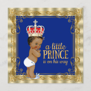 Invitation Baby Shower Ethnique Prince Royal Bleu Or Royal