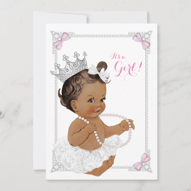 Invitation Baby shower ethnique Princess White Tutu Pink Pear (Devant)