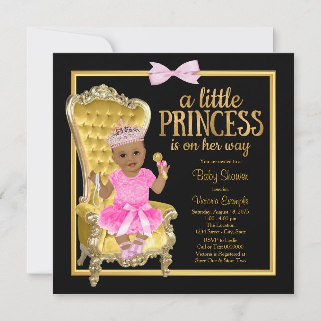 Invitation Baby shower ethnique Princesse d'or rose (Devant)