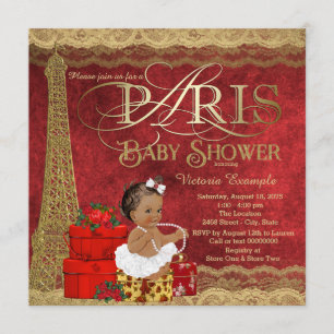 Invitation Baby shower ethnique Red Gold Paris pour filles