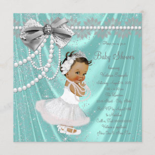 Invitation Baby shower ethnique turquoise Blue Silver Satin P