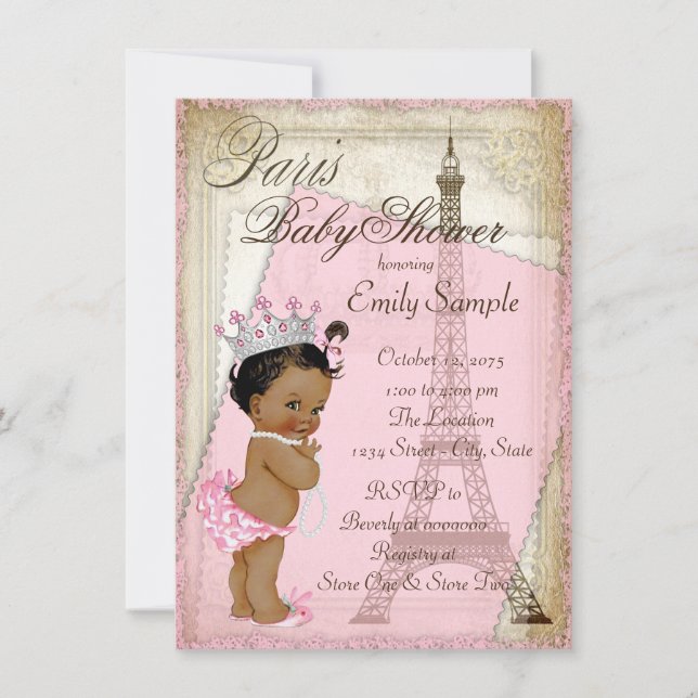Invitation Baby shower Ethnique Vintage Paris (Devant)
