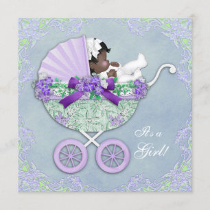 Invitation Baby Shower Ethnique Violet et Vert