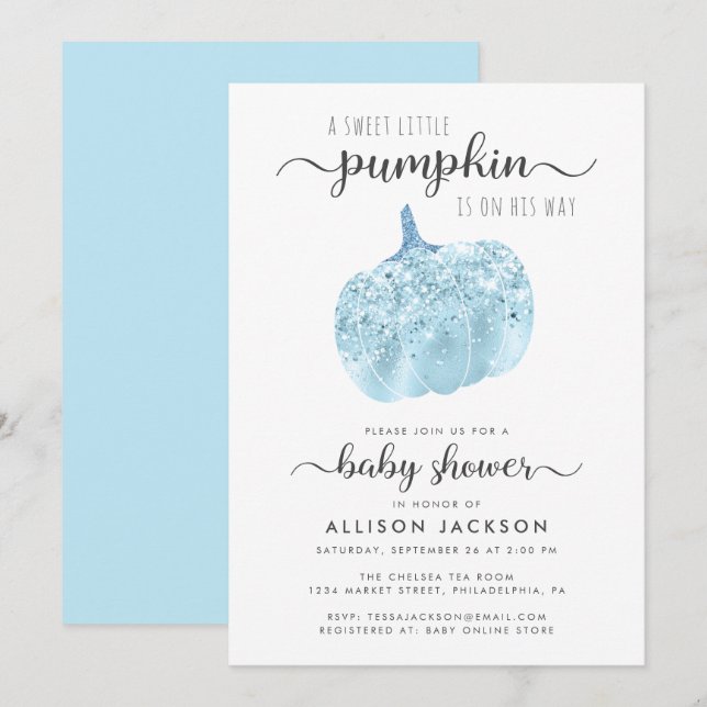 Invitation Baby shower étincelant Parties scintillant bleu pe (Devant / Derrière)