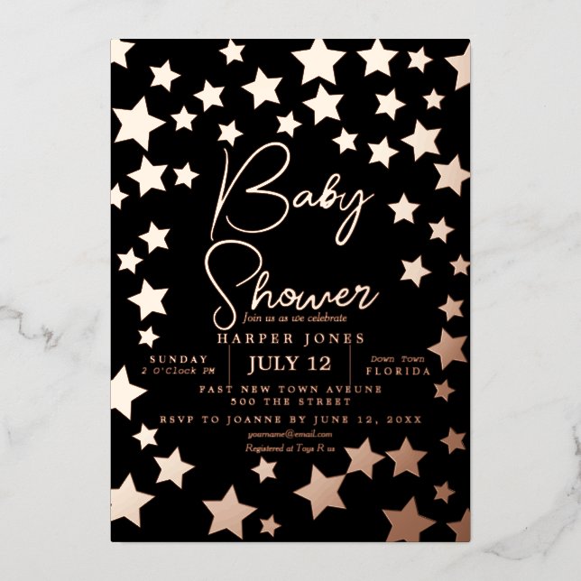 Invitation Baby Shower étoile noire et cuivre sip  (Recto)