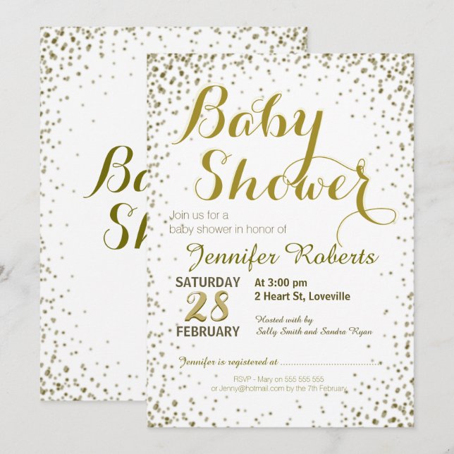 Invitation Baby shower | Étoiles de Parties scintillant d'or (Devant / Derrière)