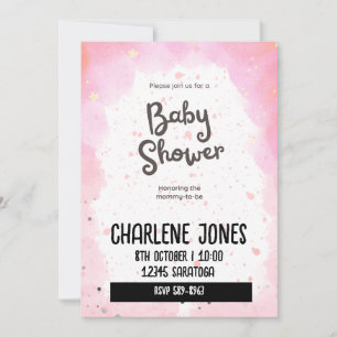 Invitation Baby shower étoiles et nuages roses