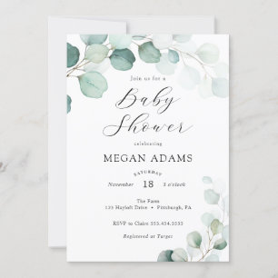 Invitation Baby shower Eucalyptus Aquarelle