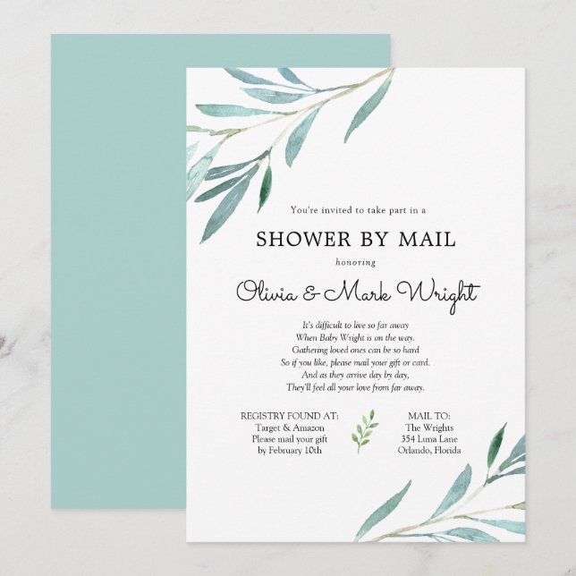 Invitation Baby shower Eucalyptus Branches par courrier (Devant / Derrière)