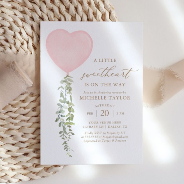 Invitation Baby shower Eucalyptus de ballon rose (Créateur téléchargé)