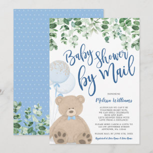 Invitation Baby shower Eucalyptus des ballons d'ours en peluc