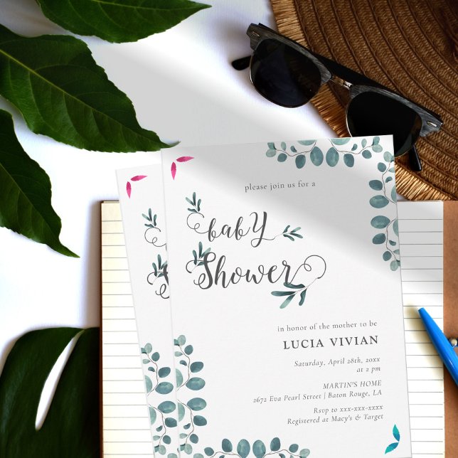 Invitation Baby shower Eucalyptus vert forêt (Créateur téléchargé)