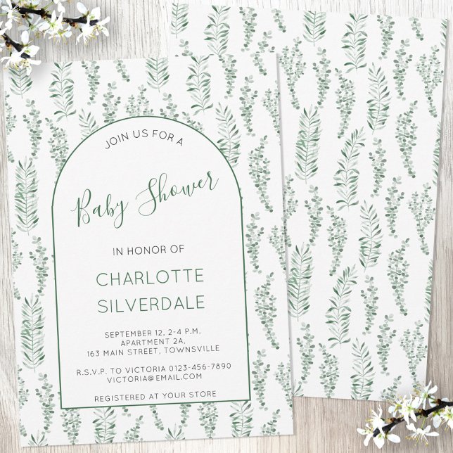 Invitation Baby shower Eucalyptus Watercolor (Créateur téléchargé)