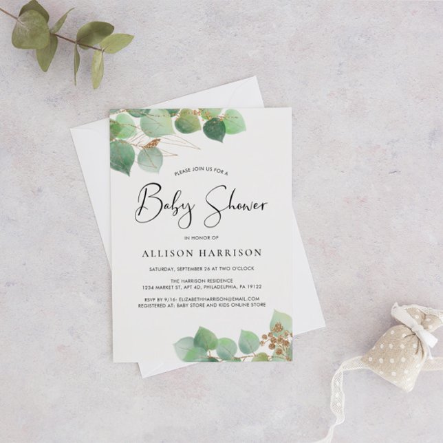 Invitation Baby shower Eucalyptus Watercolor (Créateur téléchargé)