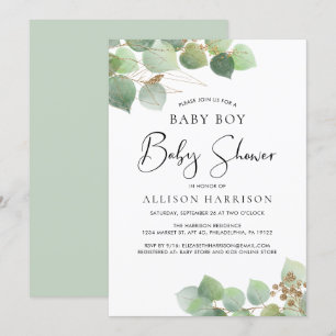 Invitation Baby shower Eucalyptus Watercolor Boy