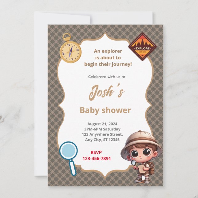 Invitation Baby shower Explorateur (Devant)