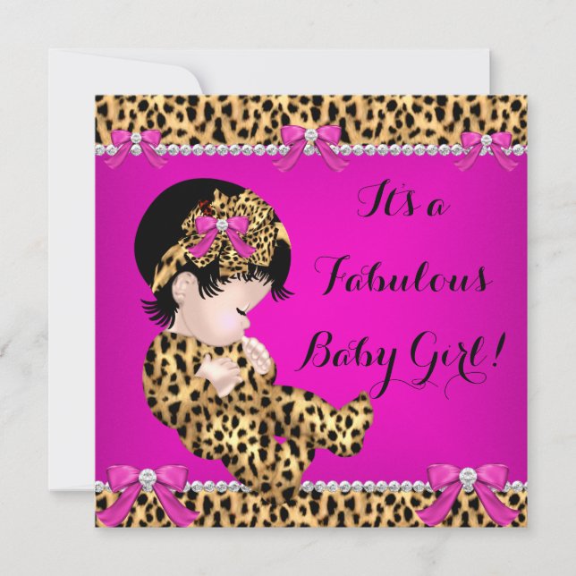 Invitation Baby shower fabuleux bébé mignonne fille léopard r (Devant)