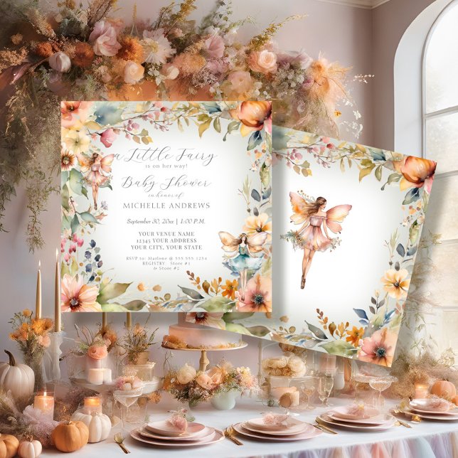Invitation Baby shower Fairy Fall Floral Mint Girl Enchanted (Créateur téléchargé)